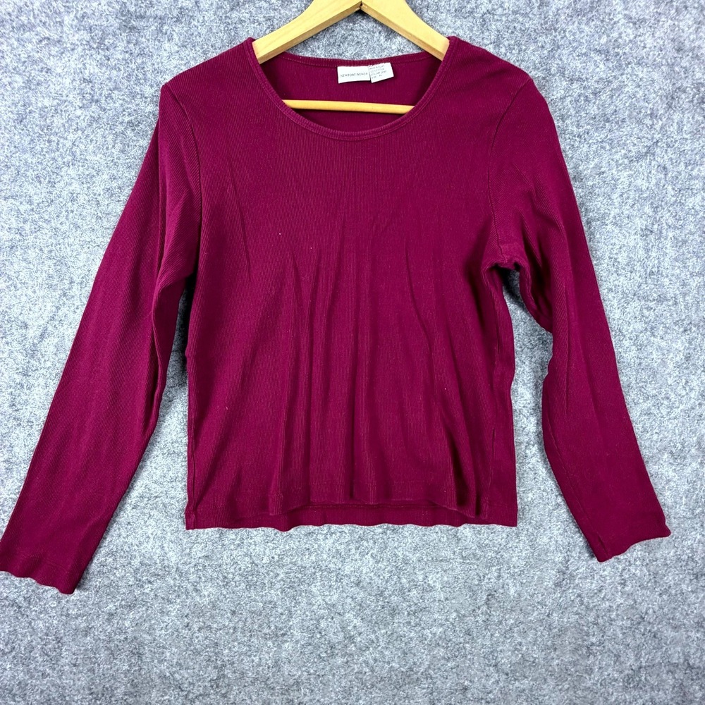 Vintage Newport News Top Womens XL Maroon Ribbed Y2K Round Neck Long Sleeve